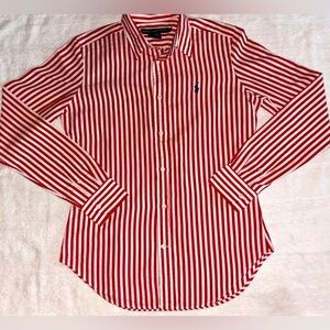 Ralph Lauren Sport collared long sleeve striped shirt red and white size S